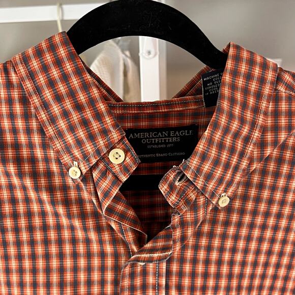 American Eagle Outfitters men's sz. Large orange & brown casual button down 1720 - Picture 8 of 10